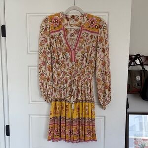 Spell Bohemian Floral Long Sleeve Dress in Yellow and Pink